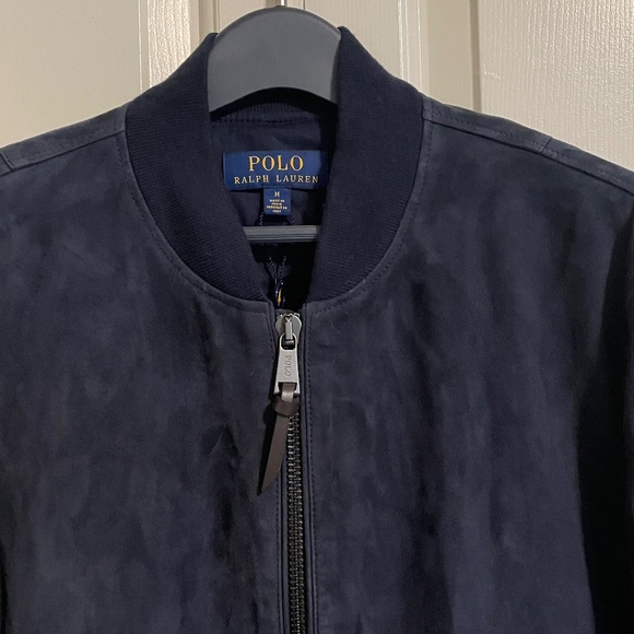 $1200 Polo Ralph Lauren Navy Blue Suede Aviator Bomber Jacket - Medium - Picture 5 of 16